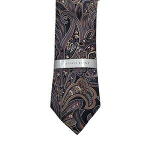 Geoffrey Beene Gray Taupe Paisley 100% Silk Handmade Extra Long Wide Necktie NWT